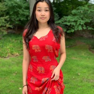 Ethnic Indian Long Red Dress w/ Elephant Detailing